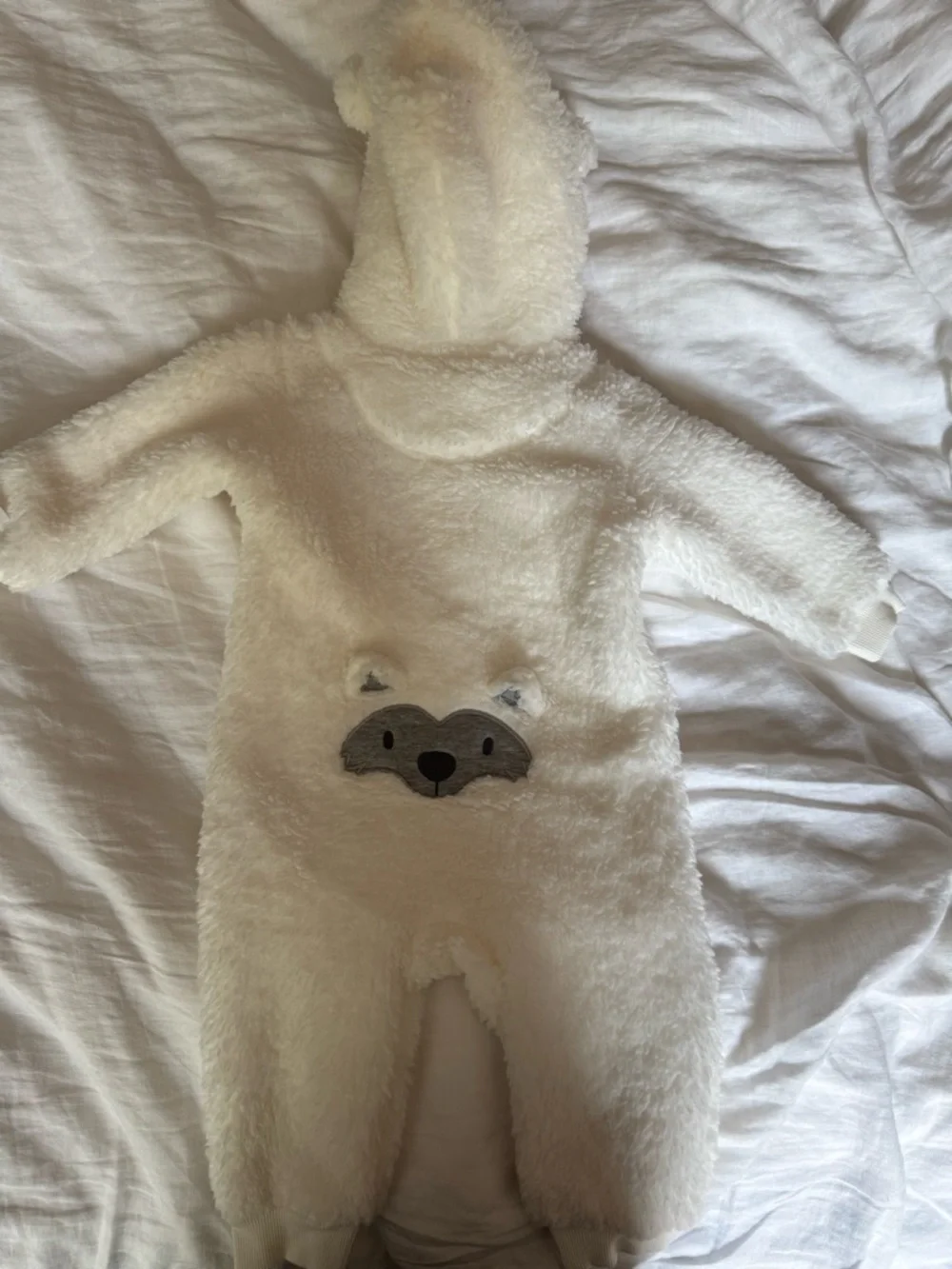 Petit Lem Cream Fleece Hooded Footie with Embroidered Dog